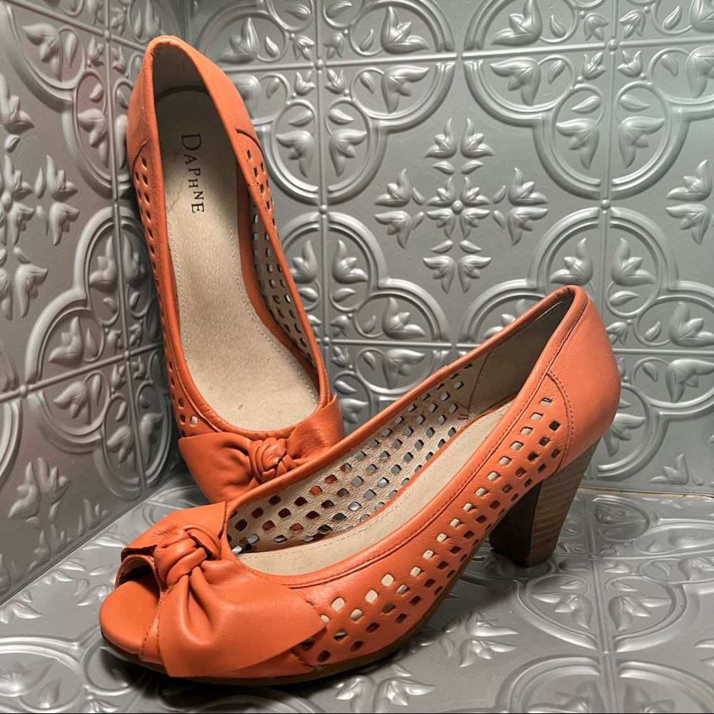 Daphne Burnt Orange Open Toe with Bow Block Heels